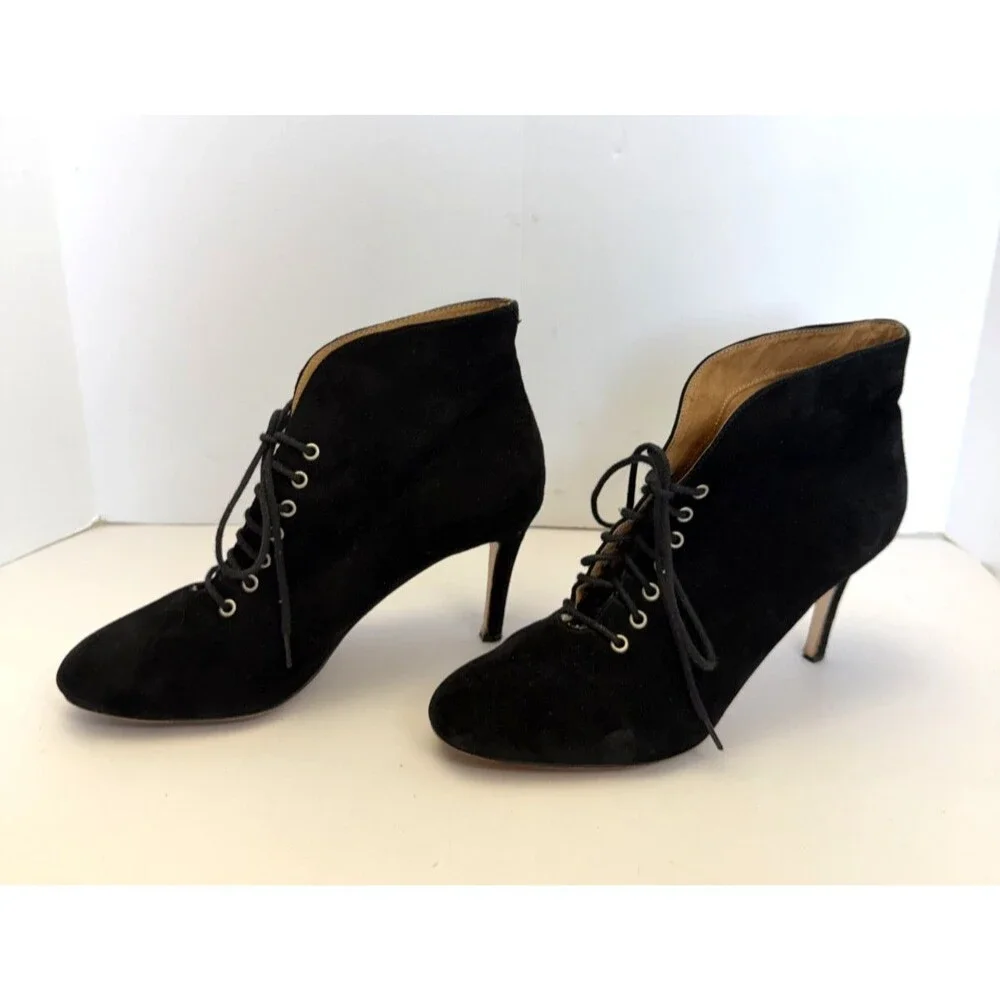 Corso Como Myer Lace Up Heeled Suede Ankle Boot Black Women's Sz 7.5